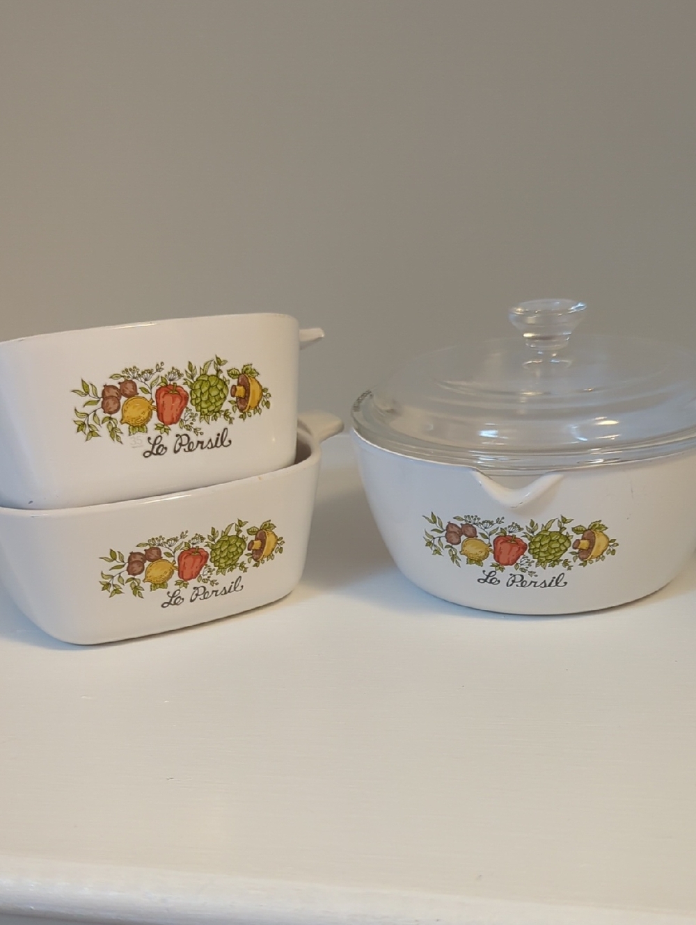 Vintage Corningware Le Persil  Casserole & Baking Dishes with Vegetable Motif
